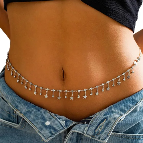 Miniatura 3 de Sexy estrellas colgante de diamantes de imitación cadena de cintura cinturón verano estrella borla cadena cuerpo cadena festival rave vientre collar