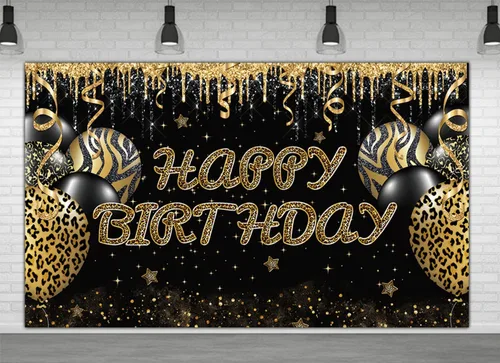 Telón de fondo grande de leopardo dorado con texto en inglés "Happy Birthday", enorme pancarta de guepardo para decoración de fiestas, fondo de