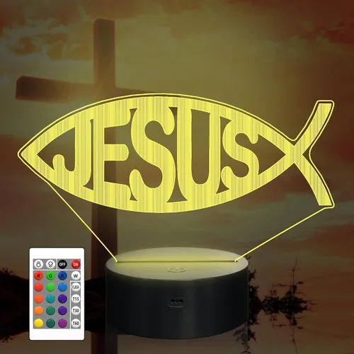 Miniatura 12 de Attivolife Luz Nocturna de Ilusión 3D de Jesús, Lámpara LED Óptica del Sagrado Corazón de Jesús con 16 Cambios de Color, Control Remoto + Jesús2