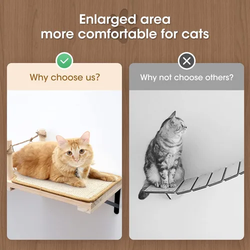 Miniatura 6 de A.FATI Puente de cuerda para gatos montado en la pared largo para gatos de interior, estantes de pared para gatos para dormir, jugar, escalar, cama