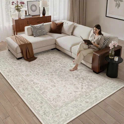 Miniatura 57 de PureCozy Alfombra de área beige de 2 x 3 pulgadas, lavable, vintage, pequeña, para entrada, cocina, suave, retro, floral, de pelo bajo, tapete