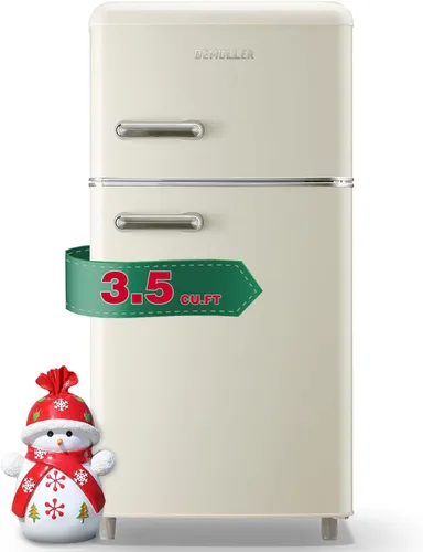 Miniatura 2 de DEMULLER Refrigerador retro con congelador separado de 3.5 pies cúbicos, refrigerador de doble puerta con 7 temperaturas ajustables para dormitorio