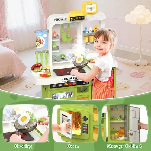 Miniatura 2 de Juego de cocina para niños, 68 piezas, juego de cocina para niños pequeños de 1-3, 3-5, cocina de juego de 32.2 pulgadas con pulverización, luz