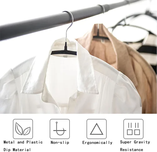 Miniatura 2 de Perchas de Metal con Revestimiento de PVC Premium Paquete de 20, Resistentes, Antideslizantes Delgadas, Perchas para Chaquetas de Traje y Camisetas