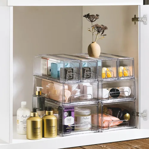 Miniatura 6 de Sorbus - Cajones de almacenamiento transparentes y apilables pequeños – Paquete de 2 contenedores organizadores de plástico con asas – Cajones de 2