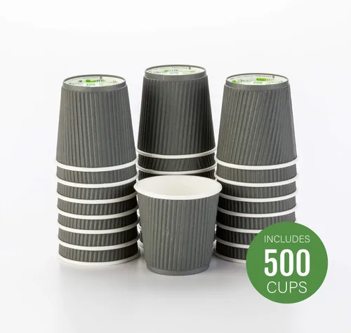 Miniatura 2 de Restaurantware 500 Tazas de papel desechables y con aislante de 4 onzas, diseño ondulado, color gris, con borde enrollado, tapas vendidas por