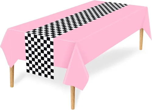 Miniatura 9 de Tallew Suministros de fiesta de automóvil a cuadros, mantel desechable de plástico para mesa de carreras en blanco y negro, camino de mesa