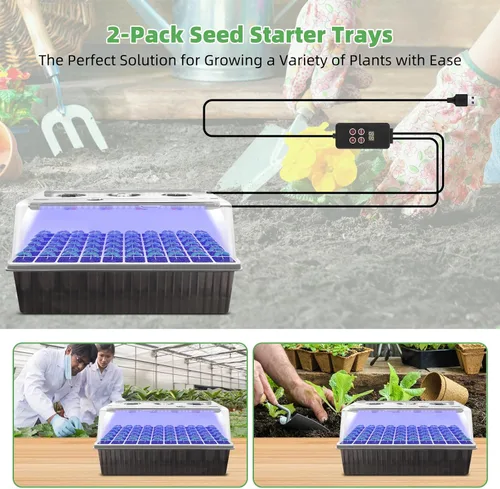 Miniatura 7 de Bandeja de inicio de semillas – Bandeja de riego automático de 60 celdas, kit de inicio de semillas LED para cultivo, temporizador, cúpula
