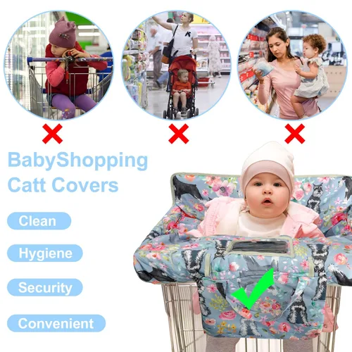 Miniatura 4 de Funda gris para carrito de compras para bebé, funda para silla alta 2 en 1, con arnés de seguridad, multifuncional, patrón de perro, fundas