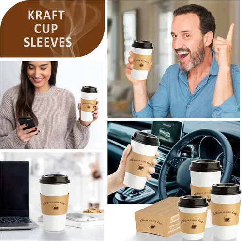 Miniatura 7 de Fundas de papel kraft para tazas de café, 200 paquetes, fundas de café, fundas de taza corrugadas desechables para aislamiento protector caliente
