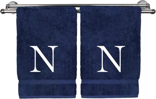 Miniatura 155 de Toalla de mano monogramada, regalo personalizado, juego de 2 - Toalla bordada con letra de bloque dorada - Extra absorbente 100% algodón turco
