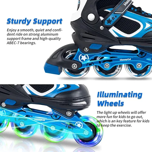 Miniatura 4 de MammyGol Adjustable Inline Skates for Kids Boys Girls Youth Blades Roller Skates with Light up Wheels Ages 4-16 Azul