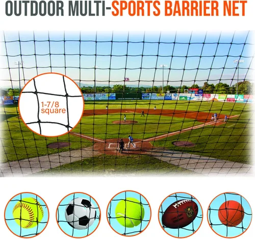 Miniatura 2 de Red de barrera multideporte, Nylon, Negro, 10x10/15/20/30, Béisbol, Softbol, Baloncesto, Fútbol, Fútbol, Tenis