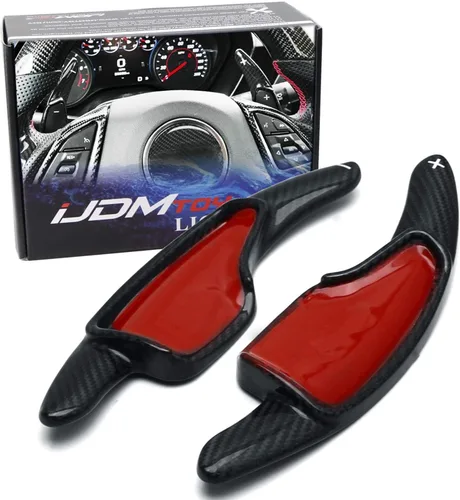 iJDMTOY Extensiones de paleta grandes de fibra de carbono genuina negra compatibles con Chevy 2014-2019 C7 Corvette, Gen6 Camaro 2016 en adelante