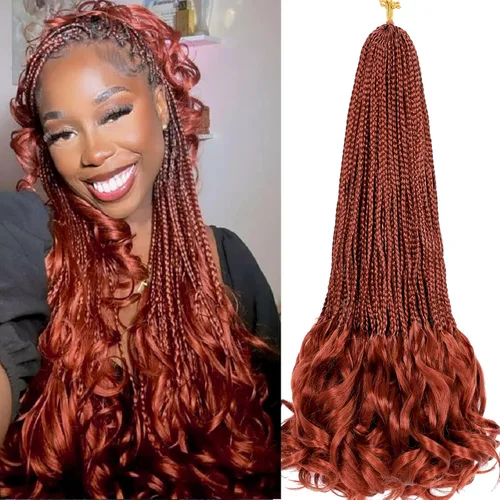 Miniatura 53 de Trenzas de ganchillo rizadas francesas de 22 pulgadas, 8 paquetes, trenzas de caja diosa grises para mujeres, de ganchillo pre-trenzadas con Trenzas