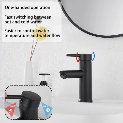 Miniatura 3 de Grifo de baño negro con una sola manija, un agujero, 1 o 3 agujeros, instalación de 4 pulgadas, acero inoxidable, grifo de tocador de baño a juego
