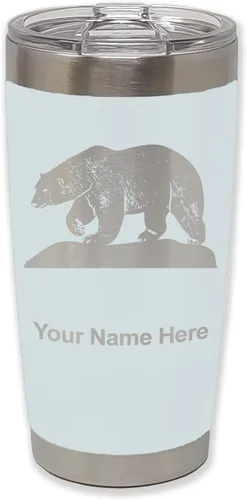 Miniatura 10 de LaserGram Vaso aislado al vacío de 20 onzas, oso polar, grabado personalizado incluido (negro)