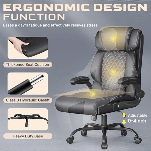Miniatura 6 de Silla de oficina ejecutiva con respaldo alto, transpirable, silla de oficina grande y alta, reposabrazos abatibles, soporte lumbar, silla giratoria