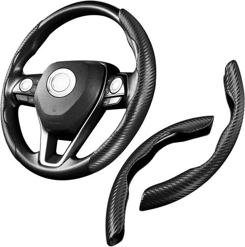 Miniatura 9 de Paquete de 3 Cubiertas Protectoras Antideslizantes Segmentadas de Fibra de Carbono para Volante de Automóvil Universales para la Mayoría de Volantes