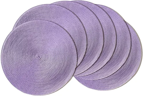AHHFSMEI Juego de 6 manteles individuales redondos, resistentes al calor, lavables, antideslizantes, tejidos, trenzados, para mesa de comedor,