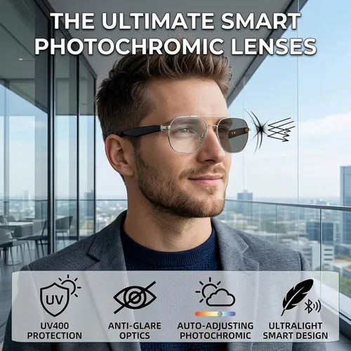 Miniatura 2 de Gafas inteligentes con Bluetooth 5.4 Gafas de sol polarizadas para lectura Lente fotocromática Bluetooth con control de voz táctil