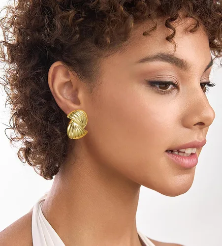 Miniatura 3 de Aretes gruesos de oro vintage, con concha dorada, geométricos, hipoalergénicos, joyería para mujer, regalos para ella