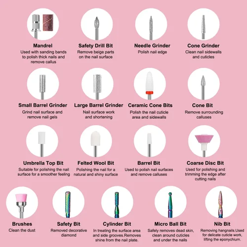 Miniatura 9 de YOKE FELLOW Taladro de uñas – 40000 RPM lima de uñas eléctrica para uñas acrílicas profesional con 12 brocas de manicura, pedicura, pulido de uñas
