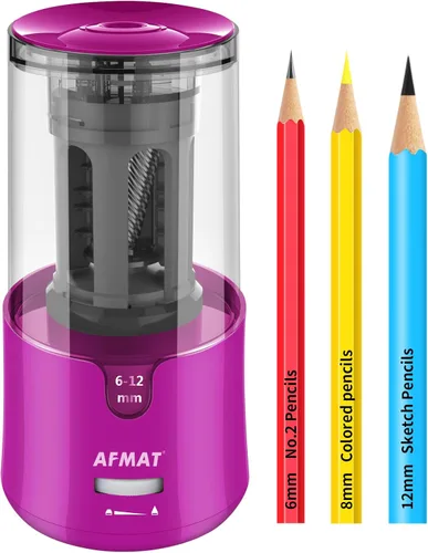 AFMAT Sacapuntas Eléctrico para Lápices de Colores, Parada Automática, Afilado Rápido en 3s, Sacapuntas de Agujero Grande con Enchufe para Lápices