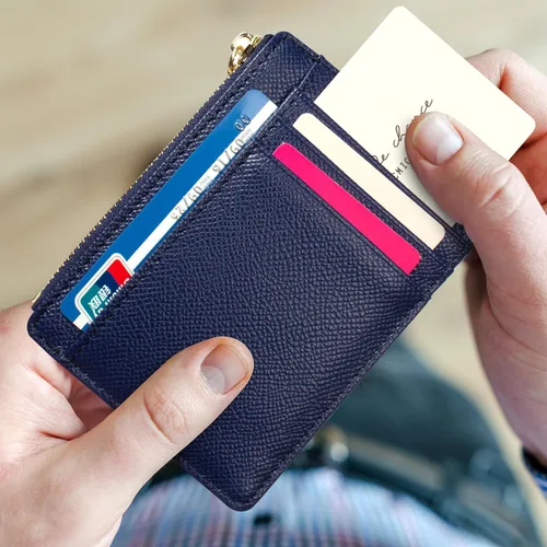 Miniatura 14 de Tarjetero delgado con bloqueo RFID, billetera de bolsillo pequeño, con cremallera Keychian para monedero, monedero y tarjetero para mujeres y hombres