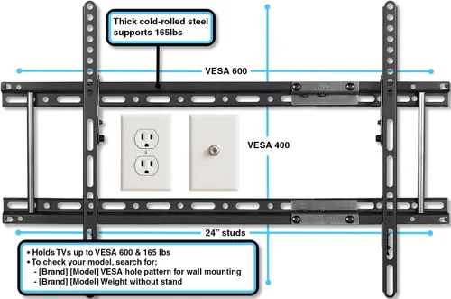 Miniatura 2 de Cheetah - Soporte de pared para TV inclinable para televisores de 32 a 86 pulgadas, hasta 74.8 kg, VESA máximo de 600 x 400 mm, con cable HDMI
