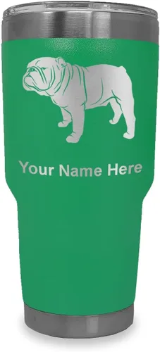 Miniatura 7 de LaserGram Vaso aislado al vacío de 20 onzas, Bulldog Dog, grabado personalizado incluido (negro)