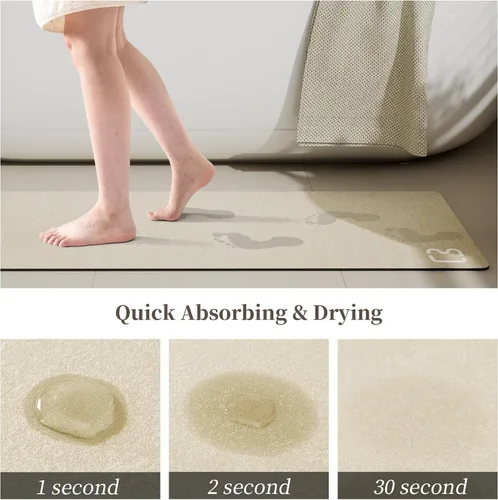 Miniatura 3 de RUERYA Tierra de Diatomeas Alfombras de Baño 23.6 x 15.7 pulgadas, Secado Rápido Súper Absorbente Base de Goma Antideslizante Alfombra de Baño