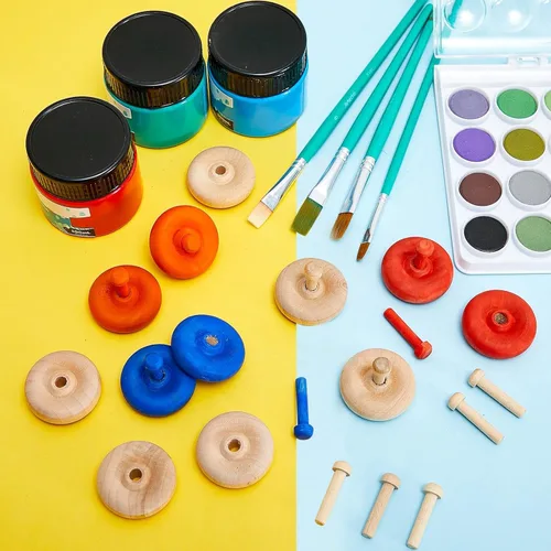 Miniatura 5 de Civaner Paquete de 36 Ruedas de Madera de Juguete para Manualidades Mini Ruedas de Madera para Manualidades con Clavijas de Eje para Manualidades