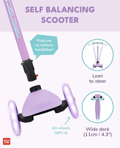 Miniatura 3 de BOLDCUBE Teeny Patinete de 3 ruedas color menta para niños y niñas de 3 a 6 años Ruedas intermitentes Altura ajustable de 53 a 70 cm Mi Lila