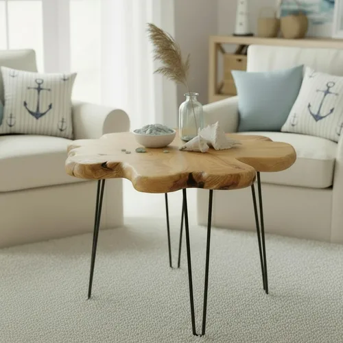 Miniatura 8 de WELLAND Mesa de Café de Cedro con Borde Vivo 81.3 cm x 81.3 cm x 52 cm Mesa Redonda Rústica para Sala de Estar, Patio, Dormitorio, Oficina en Casa