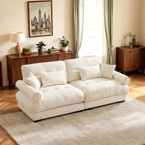 Sofá biplaza de 93.7 pulgadas, sofá modular de 2 plazas, sofás seccionales grandes de color beige y blanco para sala de estar, juego de sofá