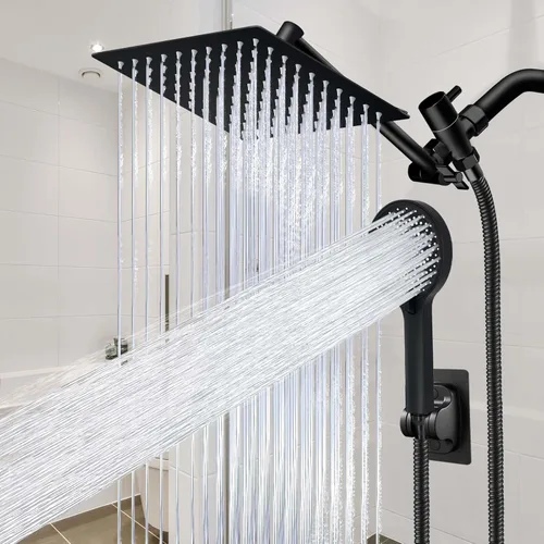 Miniatura 9 de Cabezal de ducha, cabezal de ducha de lluvia de 8" con combo de rociador de mano y brazo de extensión ajustable/regulador de flujo de 3 vías/sistema