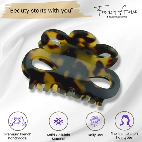 Miniatura 2 de French Amie Flor pequeña 2 1/4 pulgadas hecha a mano acetato de celulosa cubierta de pinza de resorte antideslizante agarre pinzas para el cabello