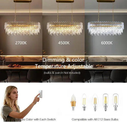 Miniatura 8 de L37.4 '' Candelabros de cristal modernos para comedor 11 luces de lujo rectangular de lujo dorado ovalado cristal colgante lámpara de techo