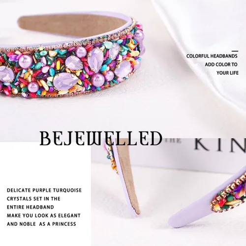 Miniatura 4 de Rhinetsones - Diademas de perlas, diademas anchas moradas para mujer con diadema barroca con cuentas adornadas para fiesta de cumpleaños