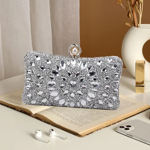 Miniatura 6 de Bolso de noche de diamantes de imitación para mujer, bolso de mano multicolor de lujo, bolso de boda nupcial