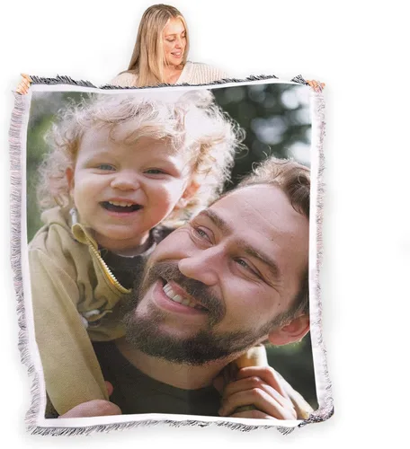 FrameStory Manta personalizada con fotos y texto, totalmente personalizable con tus fotos y mensajes, manta tejida de mezcla de poliéster de algodón