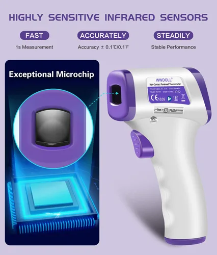 Miniatura 4 de WWDOLL Termómetro infrarrojo para la frente de adultos, sin contacto, termómetro digital con sensor de alto calibre con pantalla LCD