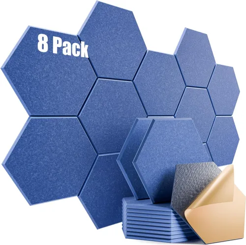 Miniatura 52 de Paquete de 12 paneles acústicos autoadhesivos de 12 x 10 x 0.4 pulgadas, paneles de espuma a prueba de sonido con alta densidad, diseño forrado