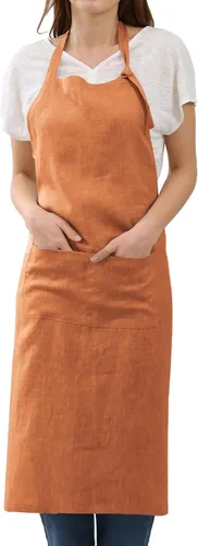 Miniatura 10 de Amazhiyu Delantal de cocina de lino puro con bolsillos para mujeres y hombres, cocinero, barbacoa, manualidades