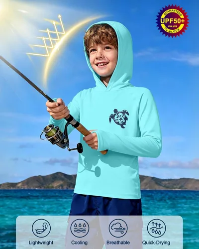 Miniatura 3 de Sudadera con capucha para niños, protección solar UPF 50+, manga larga, protección solar UV, camisa de pesca para niños y jóvenes, camisas de agua