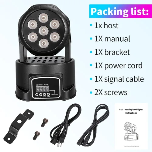 Miniatura 7 de MINGJIE Luces de DJ con cabeza móvil, 12 colores 7x10W LED foco de escenario de lavado con DMX y sonido activo, inclinación de 540° de inclinación