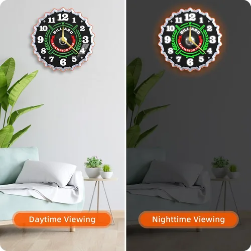 Miniatura 3 de Reloj de pared de neón, 12 pulgadas con gráficos de billar 8 bolas de billar, impresionante efecto de brillo 3D, silencioso sin tictac, para sala