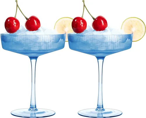 Miniatura 2 de Copas vintage Art Deco Coupé, Martini, champán y cóctel de 7 onzas, juego de 2 unidades, cristalería de cóctel Sidecar para champán, cristalería Azul