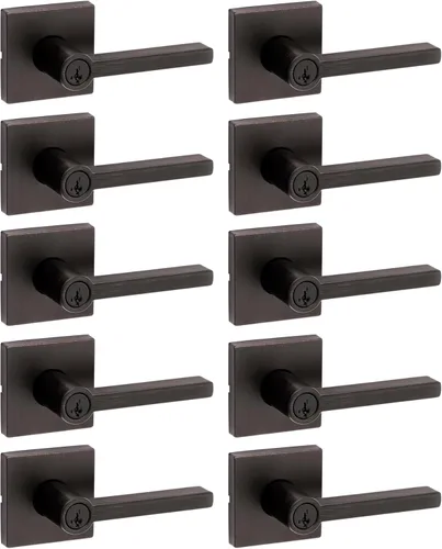 Miniatura 13 de Kwikset Halifax Manija interior de puerta de privacidad con cerradura, manija de puerta para baño y dormitorio, cerradura de botón de presión sin